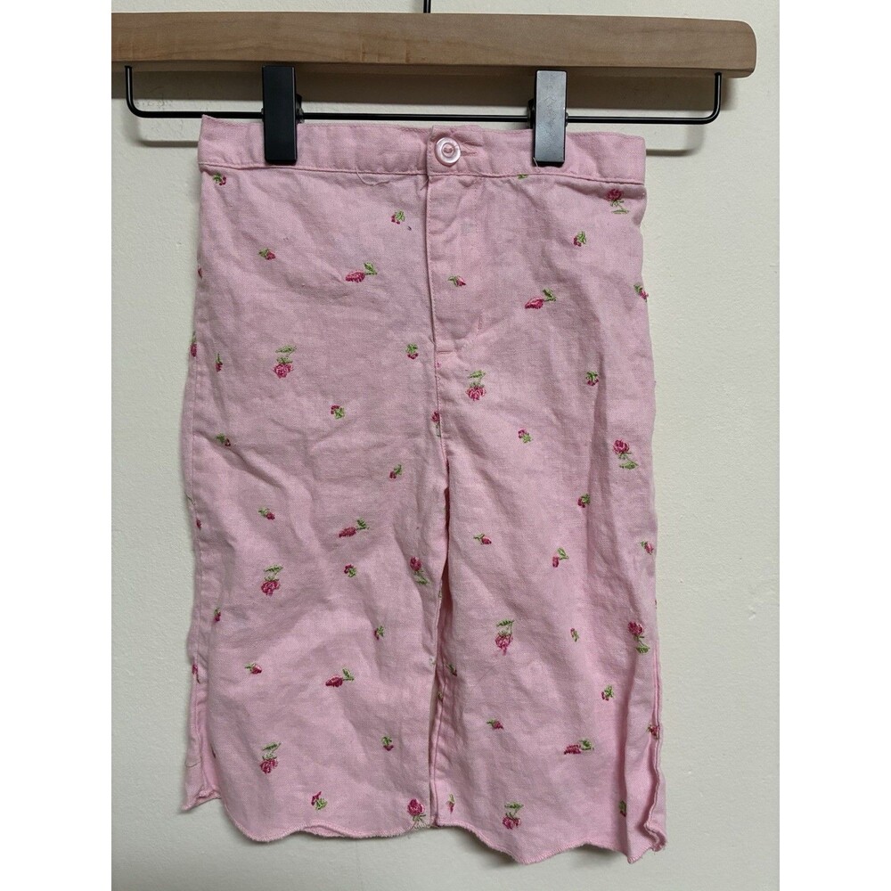Vintage Unbranded 18 Months Pink Linen Pants With Flowers